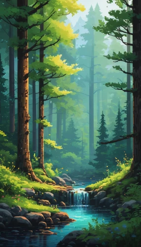 forest background,forest landscape,coniferous forest,forests,forest,spruce forest,green forest,landscape background,fir forest,forest glade,the forests,elven forest,cartoon video game background,river pines,temperate coniferous forest,the forest,mountain stream,streams,mixed forest,cartoon forest,Illustration,Paper based,Paper Based 03