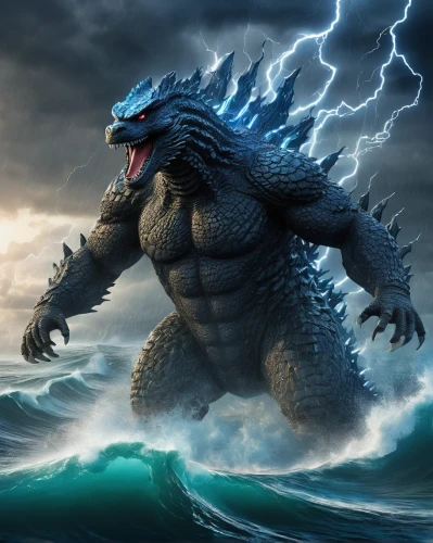 god of the sea,godzilla,sea god,poseidon,nature's wrath,poseidon god face,big wave,salt water crocodile,sea monsters,sea devil,the storm of the invasion,marine iguana,cynorhodon,sea storm,storm surge,dragon of earth,tsunami,marine reptile,drago milenario,dinokonda,Conceptual Art,Sci-Fi,Sci-Fi 24