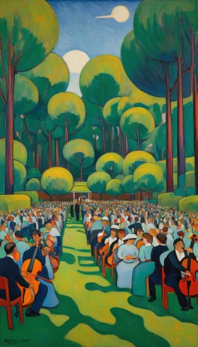 orchestra,symphony orchestra,philharmonic orchestra,braque francais,garden party,orchestra division,orchesta,violinists,men sitting,regatta,post impressionism,musicians,beer garden,bistrot,promenade,champ de mars,cafeteria,picnic,boulevard,audience,Art,Artistic Painting,Artistic Painting 36