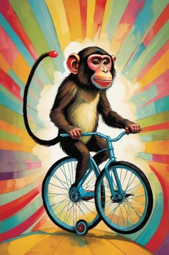 barbary monkey,monkey gang,monkeys band,bicycle racing,racing bicycle,monkey,the monkey,road bicycle racing,primate,bicycling,cyclist,anthropomorphized animals,cycling,stationary bicycle,monkey wrench,bicycle clothing,bicycle,chimp,artistic cycling,war monkey,Illustration,Paper based,Paper Based 06