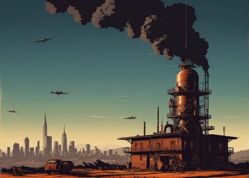 refinery,post-apocalyptic landscape,industrial landscape,post apocalyptic,sci fiction illustration,wasteland,the pollution,oil industry,post-apocalypse,dystopian,pollution,atomic age,industries,destroyed city,fallout4,industrial,dystopia,fallout,bottleneck,skyscraper town,Conceptual Art,Daily,Daily 02