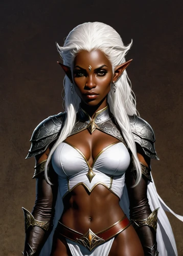 dark elf,female warrior,male elf,fantasy woman,warrior woman,african american woman,black woman,cullen skink,sorceress,breastplate,black women,maria bayo,fantasy portrait,tiber riven,wood elf,massively multiplayer online role-playing game,sculpt,samara,elven,kadala,Illustration,American Style,American Style 02