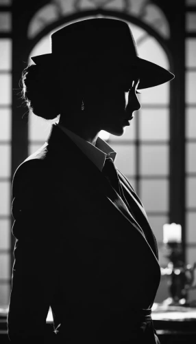 film noir,the hat of the woman,femme fatale,black hat,woman silhouette,vesper,maureen o'hara - female,the hat-female,claire trevor,jane russell-female,womans hat,woman's hat,spy visual,policewoman,panama hat,1940 women,art deco woman,joan crawford-hollywood,fashionista from the 20s,trilby,Illustration,Black and White,Black and White 33