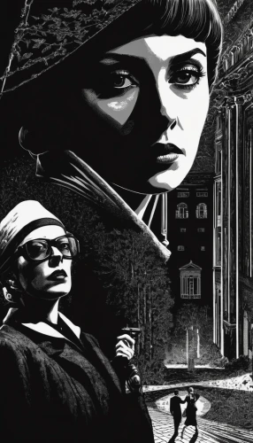 film noir,the carnival of venice,sherlock holmes,the girl at the station,twenties of the twentieth century,silent screen,the girl in nightie,silent film,the hat of the woman,clue and white,italian poster,whitby goth weekend,holmes,sci fiction illustration,film poster,book illustration,the girl's face,the girl studies press,absinthe,vintage illustration,Illustration,Black and White,Black and White 09