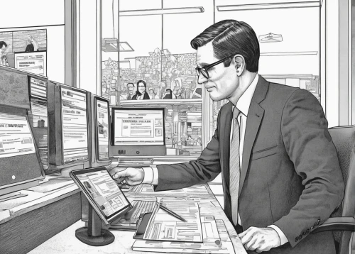 stock broker,stock exchange broker,man with a computer,stock trader,office line art,night administrator,trading floor,computer business,white-collar worker,samcheok times editor,office worker,switchboard operator,call centre,wire transfer,helpdesk,sales man,telephone operator,modern office,sysadmin,financial advisor,Illustration,Black and White,Black and White 16
