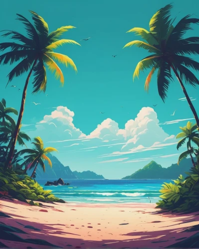 tropical beach,palmtrees,tropical sea,ocean background,beach landscape,summer background,tropics,palm tree vector,beach scenery,ocean,palm trees,tropical island,dream beach,beach background,honolulu,ocean paradise,pineapple background,isle,retro background,coconut trees,Conceptual Art,Fantasy,Fantasy 32