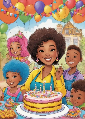 cooking book cover,birthday card,birthday template,children's birthday,tiana,afro american girls,agnes,happy birthday balloons,birthday banner background,african american kids,birthday party,afro-american,afroamerican,cake mix,kids illustration,coloring book for adults,birthday wishes,a cake,streusel cake,african american woman,Illustration,Black and White,Black and White 06