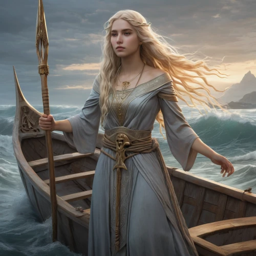 girl on the boat,celtic queen,heroic fantasy,the sea maid,at sea,jon boat,fantasy portrait,the wind from the sea,fantasy woman,elaeis,god of the sea,fantasy picture,sea fantasy,star of the cape,eufiliya,catarina,wind rose,fantasy art,the blonde in the river,games of light,Conceptual Art,Fantasy,Fantasy 16
