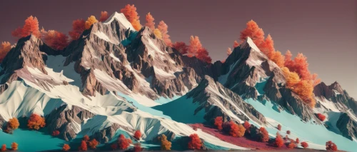 mountains,autumn mountains,moutains,mountain slope,mountain,high mountains,mountain range,mountainside,snow mountains,moraine,snowy peaks,mountain ranges,mountainous landforms,mountainous landscape,mountain plateau,mountain landscape,mountain world,peaks,low poly,mountain scene,Photography,Artistic Photography,Artistic Photography 05