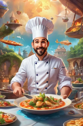 chef,men chef,cooking book cover,chef hat,turkish cuisine,sicilian cuisine,chef's hat,game illustration,pizza supplier,caterer,chef hats,food and cooking,mediterranean cuisine,gastronomy,chef's uniform,paella,pizzeria,recipes,cuisine,restaurants online,Illustration,Realistic Fantasy,Realistic Fantasy 01