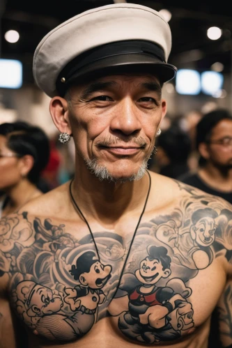 popeye,tattoo expo,popeye village,sailor,brown sailor,lethwei,tugboat,sailors,with tattoo,tattoos,filipino,cosplayer,naval officer,mickey mouse,delta sailor,man portraits,seafarer,dai pai dong,tan chen chen,tattoo artist,Photography,Black and white photography,Black and White Photography 05