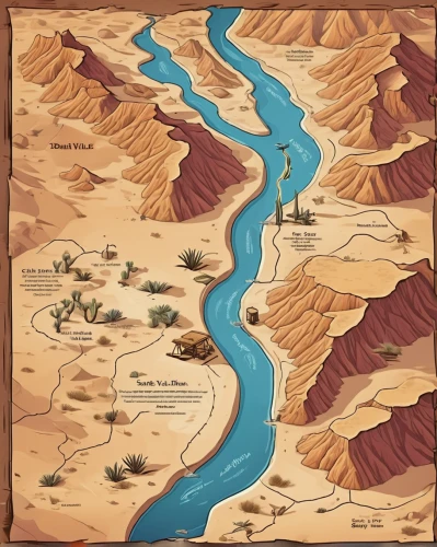 fluvial landforms of streams,jordan river,river of life project,judaean desert,jordan river valley,moon valley,treasure map,gobi desert,wadi musa,the desert,desert,wadi,arid land,water courses,river delta,braided river,desert desert landscape,abe-e-panj river valley,desertification,libyan desert,Illustration,Japanese style,Japanese Style 07