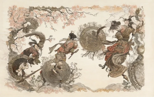 oriental painting,hunting scene,chinese art,yi sun sin,japanese floral background,khokhloma painting,kimono fabric,shuanghuan noble,peking opera,tapestry,japanese art,floral japanese,animals hunting,luo han guo,taiwanese opera,dongfang meiren,japanese kuchenbaum,plum blossoms,chamois with young animals,the pied piper of hamelin,Game Scene Design,Game Scene Design,Japanese Martial Arts