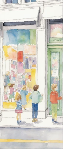watercolor shops,watercolor paris shops,watercolor tea shop,watercolor cafe,street scene,watercolor baby items,store fronts,watercolor sketch,watercolor,store front,children drawing,watercolors,watercolor paint,watercolor painting,shopping street,flower shop,toy store,shopwindow,watercolor background,storefront,Illustration,Paper based,Paper Based 22