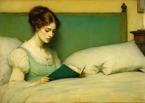 woman on bed,girl studying,girl in bed,child with a book,reading,e-reader,ereader,blue pillow,girl with cloth,the girl in nightie,women's novels,young woman,girl in a long,millet,portrait of a girl,bookworm,relaxing reading,woman sitting,little girl reading,girl at the computer,Art,Classical Oil Painting,Classical Oil Painting 44