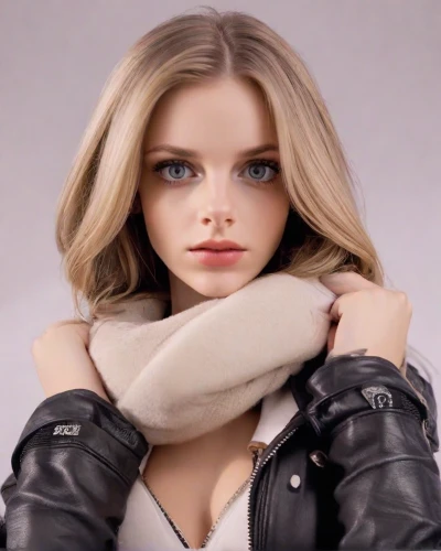 realdoll,female doll,leather jacket,model doll,scarf,model,sex doll,latex gloves,madeleine,beret,doll's facial features,beautiful model,cool blonde,model beauty,barbie,fashion doll,doll,female model,teen,harley