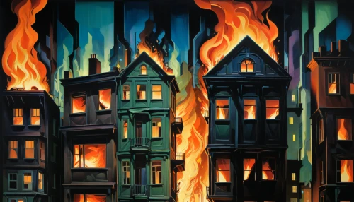 city in flames,the conflagration,conflagration,burning house,fire disaster,fireplaces,smouldering torches,fire background,fires,burned down,house fire,fire land,fire damage,the house is on fire,fire ladder,wildfire,arson,burn down,sweden fire,burned out,Art,Artistic Painting,Artistic Painting 34