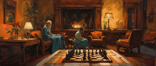 chess game,chessboard,chessboards,chess player,play chess,chess,the annunciation,chess board,chess men,chess pieces,chess icons,fireplaces,games of light,woman playing,playing room,fireside,chess piece,vertical chess,golden candlestick,candlemaker,Conceptual Art,Fantasy,Fantasy 08