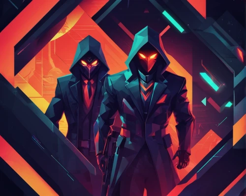 neon arrows,guards of the canyon,suit of spades,assassins,predators,cyber,specter,mentor,swordsmen,hex,game art,x and o,game illustration,scifi,infiltrator,low poly,travelers,assassin,duo,cabal,Illustration,Vector,Vector 17