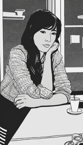 stressed woman,woman at cafe,comic halftone woman,woman drinking coffee,depressed woman,mari makinami,women at cafe,the girl studies press,office line art,coffee tea illustration,coffee tea drawing,woman sitting,woman thinking,shirakami-sanchi,worried girl,girl studying,girl sitting,freelance,japanese woman,thought bubble,Illustration,Vector,Vector 10