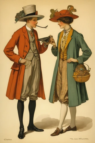 frock coat,boy's hats,costume design,men's hats,vintage man and woman,hatmaking,men clothes,vintage fashion,equine coat colors,cordwainer,stovepipe hat,courtship,high-visibility clothing,women's clothing,man's fashion,vintage clothing,hat manufacture,fashionable clothes,the hat-female,alpine hats,Illustration,Retro,Retro 19