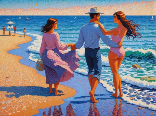 people on beach,lido di ostia,oil painting,oil painting on canvas,beach landscape,beach goers,mamaia,man at the sea,art painting,seaside,walk on the beach,beach walk,beach background,lover's beach,promenade,golden sands,summer beach umbrellas,viareggio,young couple,sea beach,Conceptual Art,Daily,Daily 31