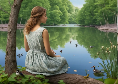 girl on the river,fantasy picture,landscape background,world digital painting,girl in a long dress,idyll,background view nature,girl in the garden,photo painting,girl with tree,the blonde in the river,fantasy art,woman at the well,nature love,celtic woman,photo manipulation,faery,springtime background,faerie,idyllic,Photography,Documentary Photography,Documentary Photography 21