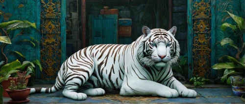 white bengal tiger,white tiger,bengal tiger,asian tiger,a tiger,bengal,siberian tiger,tigers,tiger,royal tiger,chestnut tiger,arabian mau,endangered,type royal tiger,blue tiger,oil painting on canvas,oil painting,wild emperor,bengalenuhu,white cat,Illustration,Abstract Fantasy,Abstract Fantasy 12