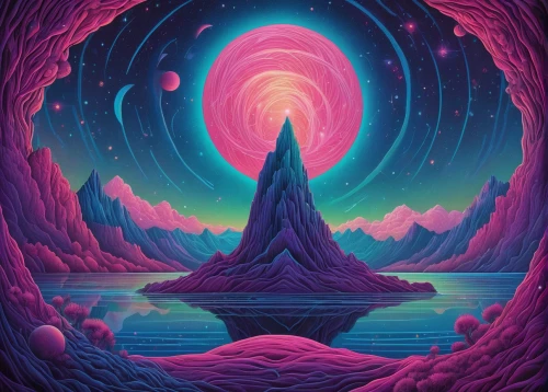 dimensional,vortex,aura,volcano,psychedelic art,vapor,vast,astral traveler,trip computer,lava lamp,futuristic landscape,kaleidoscope,alien planet,alien world,lagoon,acid lake,utopian,dimension,barren,kaleidoscopic,Conceptual Art,Daily,Daily 25