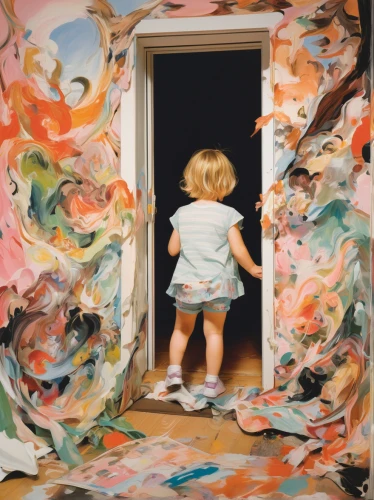 the little girl's room,child art,little girl in wind,inner child,child's frame,torn paper,paint splatter,child's diary,girl with cloth,meticulous painting,child playing,paint a picture,painter,little girl running,color paper,painting,girl in flowers,art paper,paint,children's room,Conceptual Art,Oil color,Oil Color 18