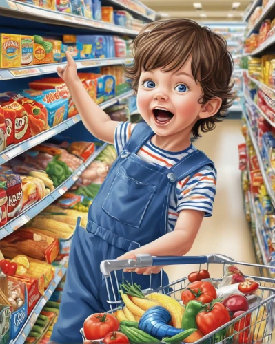 child shopping cart,children's shopping cart,supermarket,oil painting on canvas,kids illustration,supermarket shelf,grocery,toy shopping cart,kids' things,grocer,children's background,world digital painting,colored pencil background,baby playing with food,grocery shopping,diabetes in infant,shopping icon,grocery store,child portrait,target image,Illustration,Realistic Fantasy,Realistic Fantasy 19