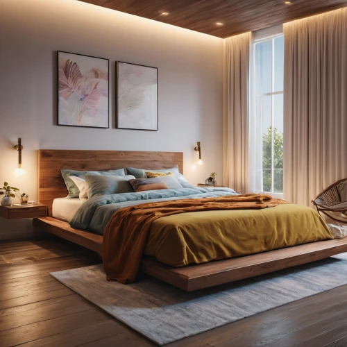 modern room,bedroom,modern decor,sleeping room,bed frame,guest room,3d rendering,canopy bed,contemporary decor,hardwood floors,wood flooring,great room,danish room,laminated wood,room divider,bed,guestroom,loft,laminate flooring,search interior solutions,Photography,General,Natural