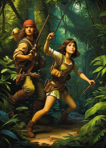 forest workers,pathfinders,game illustration,hunting scene,girl scouts of the usa,adventure game,action-adventure game,monkey island,happy children playing in the forest,animals hunting,the law of the jungle,sci fiction illustration,adam and eve,cg artwork,heroic fantasy,treasure hunt,game art,prehistoric art,scouts,amazonian oils,Art,Classical Oil Painting,Classical Oil Painting 03