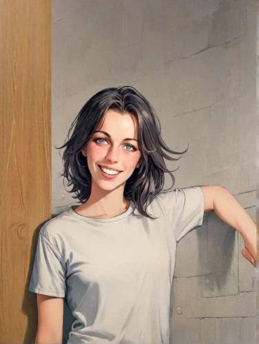 girl in t-shirt,portrait background,a girl's smile,girl with cereal bowl,cleaning woman,girl in the kitchen,the long-hair cutter,painter,bjork,young woman,ammo,killer smile,painting technique,girl in a long,italian painter,vanessa (butterfly),art,waitress,clove,oil on canvas