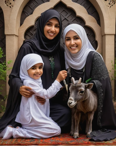 cow-goat family,eid,harmonious family,muslim woman,muslim background,hijab,a family harmony,diverse family,muslim holiday,happy family,eid-al-adha,cat family,islam,family portrait,muslim,family pictures,ramadan,family photos,hijaber,domestic goats,Conceptual Art,Fantasy,Fantasy 30