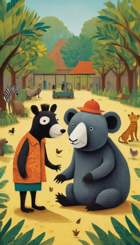 black bears,forest animals,a collection of short stories for children,woodland animals,anthropomorphized animals,game illustration,bear cubs,book illustration,animal zoo,the bears,kids illustration,scandia bear,bears,whimsical animals,brown bears,villagers,sun bear,wildlife park,spectacled bear,children's background,Art,Artistic Painting,Artistic Painting 25