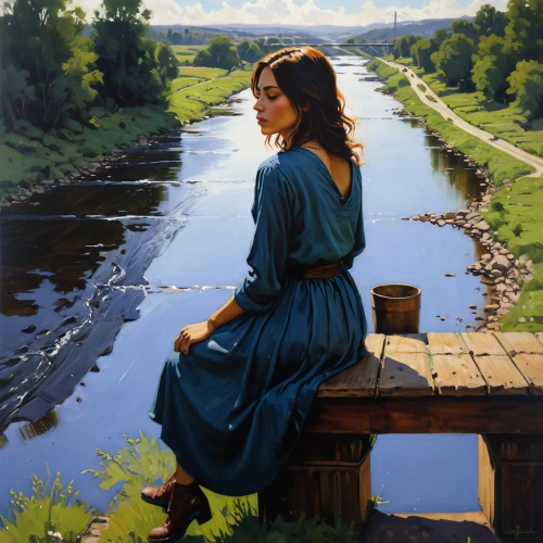 girl on the river,oil painting,river landscape,girl on the boat,oil painting on canvas,waterway,woman sitting,river view,romantic portrait,woman playing,girl in a long dress,on the river,river side,riverbank,the blonde in the river,carol m highsmith,idyll,italian painter,oil on canvas,idyllic,Conceptual Art,Fantasy,Fantasy 15