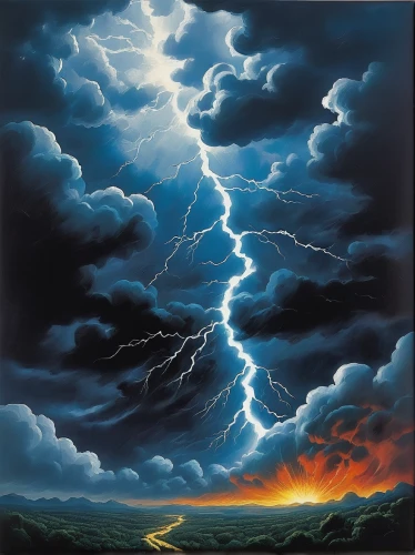 thunderclouds,thunderstorm,lightning storm,thunderheads,thundercloud,thunderhead,storm clouds,oil painting on canvas,lightning bolt,a thunderstorm cell,cloudburst,strom,storm,lightning,meteorology,oil on canvas,lightning strike,stormy clouds,thunderbolt,cumulonimbus,Conceptual Art,Sci-Fi,Sci-Fi 20