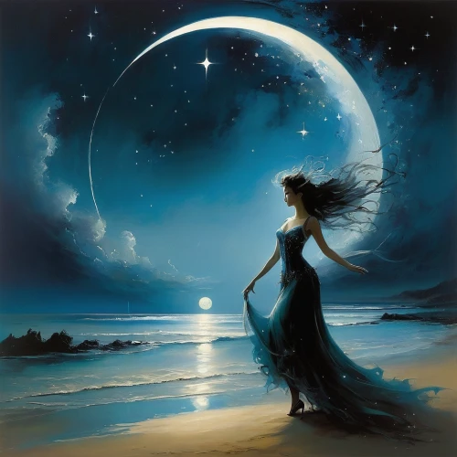 moonlit night,moonlit,blue moon rose,beach moonflower,fantasy picture,moon phase,blue moon,moon and star background,moonbeam,moonlight,queen of the night,moon night,celestial body,moonflower,fantasy art,moon and star,celestial bodies,moon shine,the moon and the stars,sea night,Illustration,Realistic Fantasy,Realistic Fantasy 16