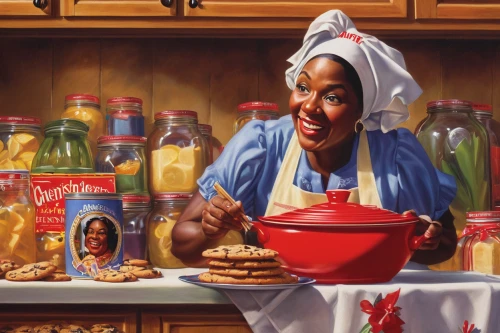 girl in the kitchen,cooking book cover,woman eating apple,cooking oil,african american woman,woman holding pie,southern cooking,girl with cereal bowl,cleaning woman,food and cooking,girl with bread-and-butter,cookery,still life with jam and pancakes,housewife,food icons,cooks,oil painting on canvas,food preparation,homemaker,red cooking,Conceptual Art,Fantasy,Fantasy 20