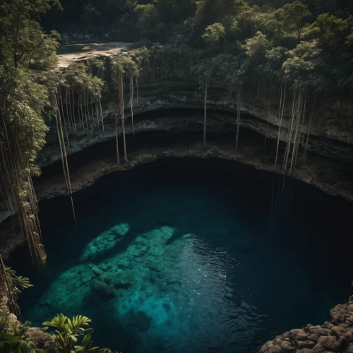 cenote,underground lake,cave on the water,blue cave,sinkhole,the blue caves,volcano pool,blue caves,water spring,lava cave,water hole,pit cave,acid lake,smoking crater,cave,pool of water,the wolf pit,heaven gate,wishing well,lava tube,Photography,General,Cinematic