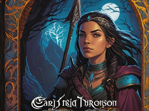 book cover,heroic fantasy,mystery book cover,rosa ' amber cover,firethorn,swordswoman,dark elf,guide book,cover,collectible card game,game illustration,card deck,fjord,author,tabletop game,ebook,jaya,sorceress,gryphon,harp of falcon eastern,Illustration,American Style,American Style 12