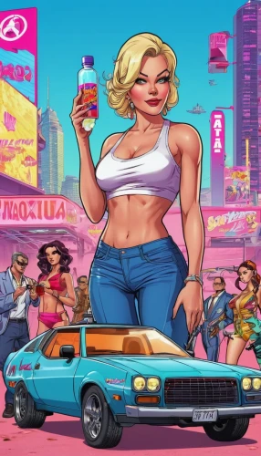 car hop,muscle car cartoon,80s,dodge la femme,rockabella,muscle woman,pink car,modern pop art,retro women,carbossiterapia,retro woman,50s,marylyn monroe - female,retro girl,girl and car,ann margarett-hollywood,lada,1980's,gangstar,muscle icon,Illustration,Vector,Vector 19