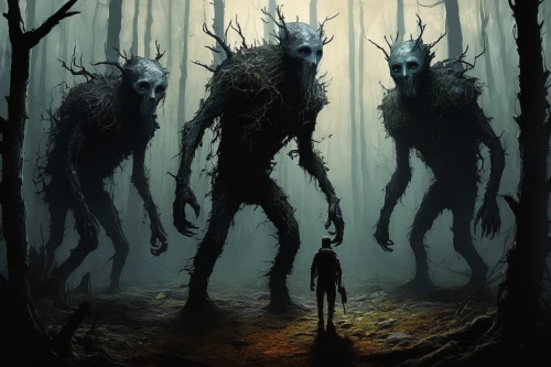 haunted forest,werewolves,forest animal,forest man,three eyed monster,krampus,ghost forest,werewolf,hag,supernatural creature,creatures,forest dark,walker,wolfman,the forest,walkers,forest animals,stalks,predators,creepy tree,Illustration,Abstract Fantasy,Abstract Fantasy 18