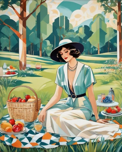 woman eating apple,picnic,picnic basket,girl picking apples,woman holding pie,woman with ice-cream,vintage illustration,girl in the garden,retro women,vintage women,retro woman,vintage woman,cream tea,art deco woman,girl with cereal bowl,garden party,1940 women,vintage art,retro 1950's clip art,fruit basket,Illustration,Vector,Vector 18