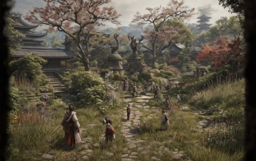 sake gardens,elven forest,towards the garden,the mystical path,the japanese tree,garden of plants,the garden,forest path,japanese zen garden,zen garden,sakura trees,the path,druid grove,japan garden,nature garden,the forest,garden of eden,tsukemono,blooming trees,fairy village,Game Scene Design,Game Scene Design,Japanese Martial Arts
