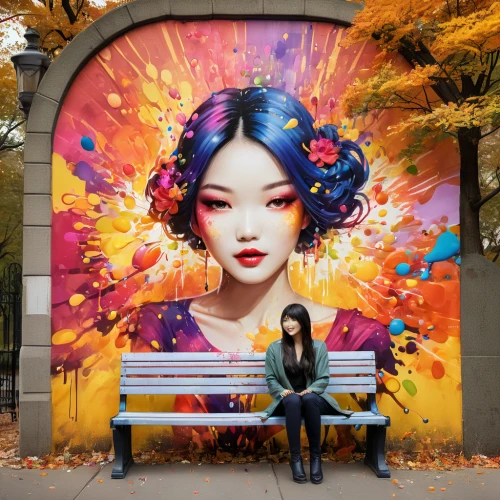 street artist,street artists,geisha girl,chinese screen,chinese art,asian woman,oriental girl,oriental painting,mural,geisha,japanese woman,asian vision,streetart,adobe photoshop,street art,south korea,seoul,korean culture,image manipulation,public art,Photography,General,Cinematic