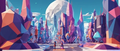 futuristic landscape,ice planet,panoramical,low poly,low-poly,fantasy city,mountain world,ice landscape,virtual landscape,snow mountains,crystalline,3d fantasy,snow slope,ice castle,polygonal,fantasy world,alien world,wander,snow landscape,infinite snow,Unique,3D,Low Poly