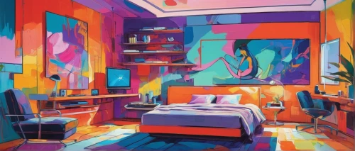 bedroom,an apartment,sleeping room,apartment,hotel room,hotelroom,room,modern room,livingroom,blue room,guest room,rooms,one room,shared apartment,lava lamp,hotel rooms,children's bedroom,living room,great room,interiors,Conceptual Art,Oil color,Oil Color 25