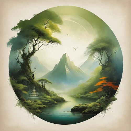fantasy landscape,world digital painting,mother earth,landscape background,an island far away landscape,little planet,environmental sin,forest landscape,mushroom landscape,fantasy art,fantasy picture,old earth,druid grove,forest background,spring equinox,landscapes,mountain world,terraforming,mountain landscape,pachamama,Illustration,Realistic Fantasy,Realistic Fantasy 16
